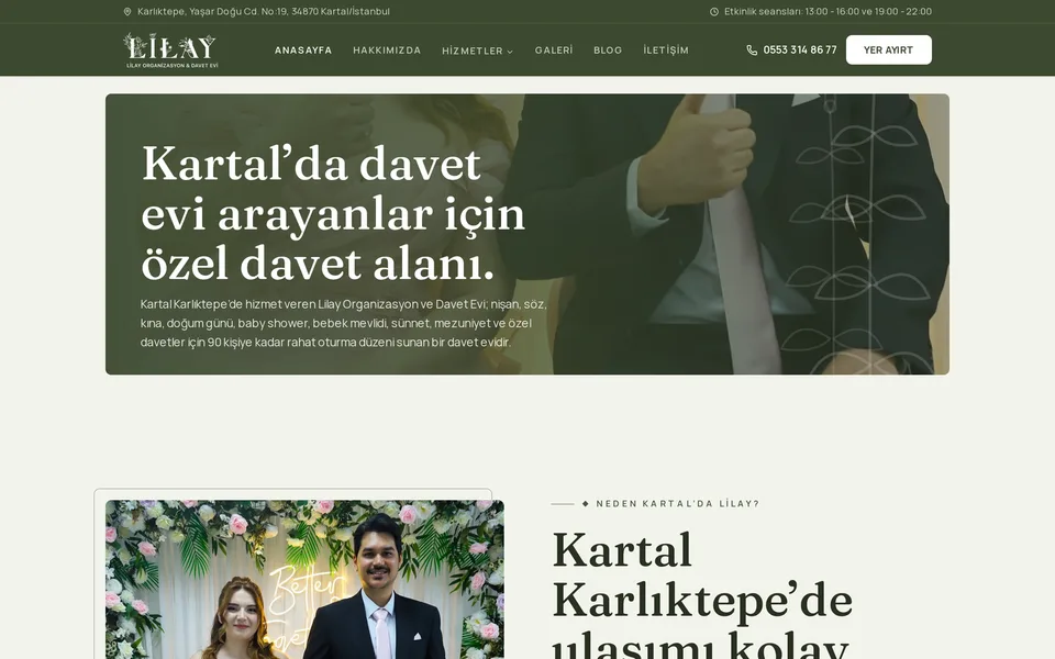 Kartal Davet Evi web sitesinin ana sayfası