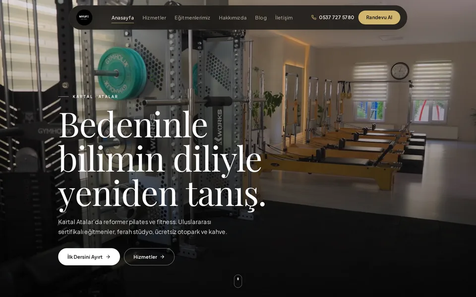 MyLife Pilates web sitesinin ana sayfası